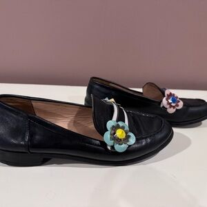 Fendi Black Loafers with Multicolor Floral Details